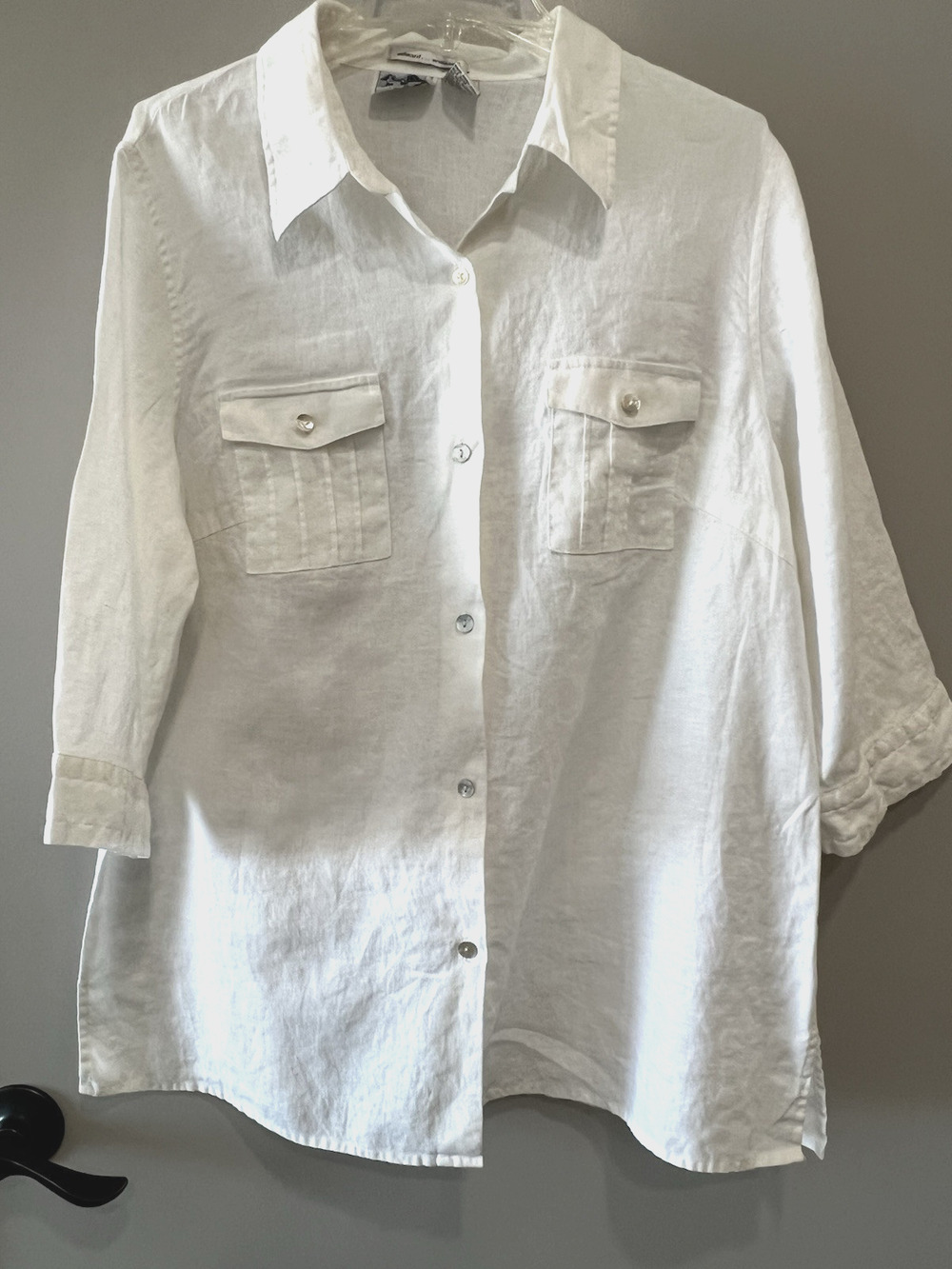 Edward Women's 100% White Irish Linen lagenlook Shirt ,pleated pocket Sz 2X